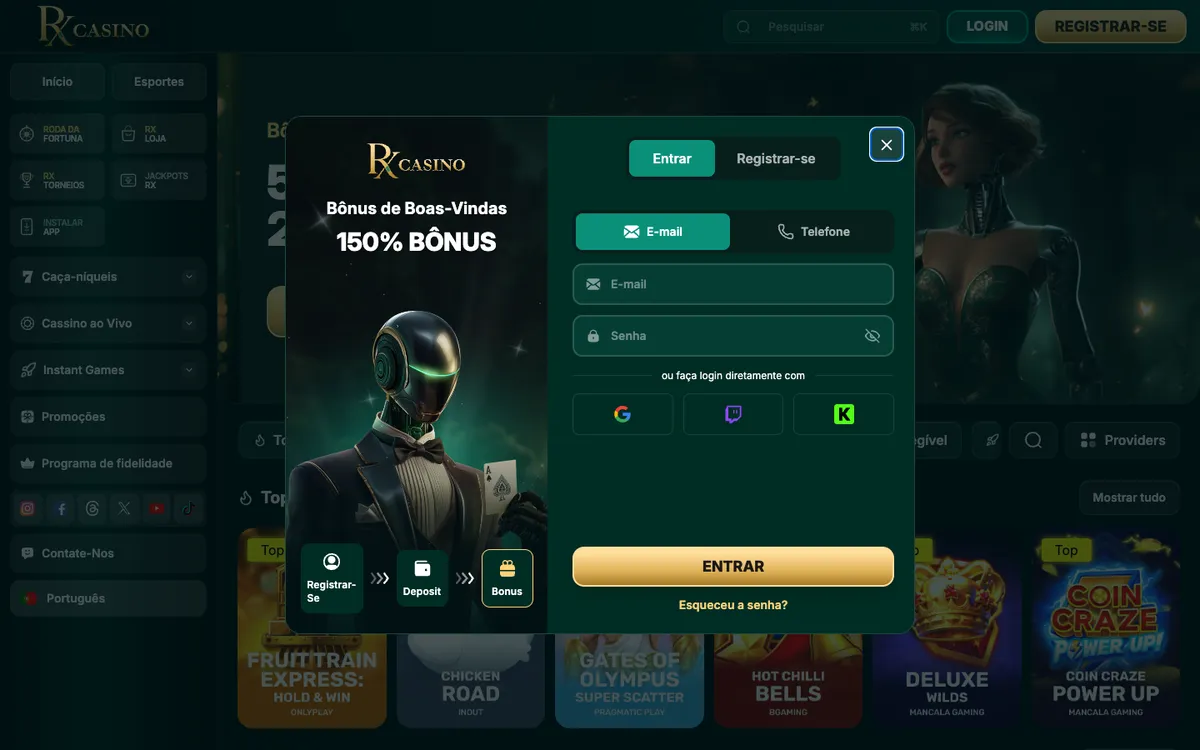 RX Casino — Sign-up, captured from Portugal