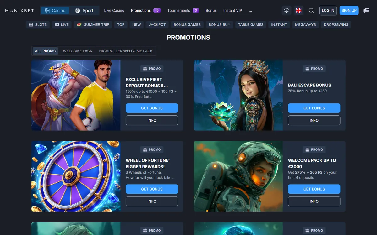 Monixbet Casino — Promotions, captured from Canada