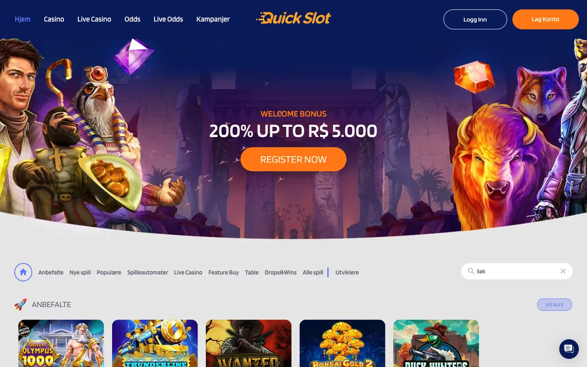 QuickSlot Casino — «Главная», снято из страны Норвегия