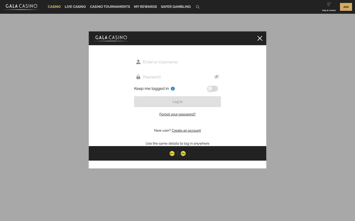 Gala Casino — Sign-up, captured from United Kingdom