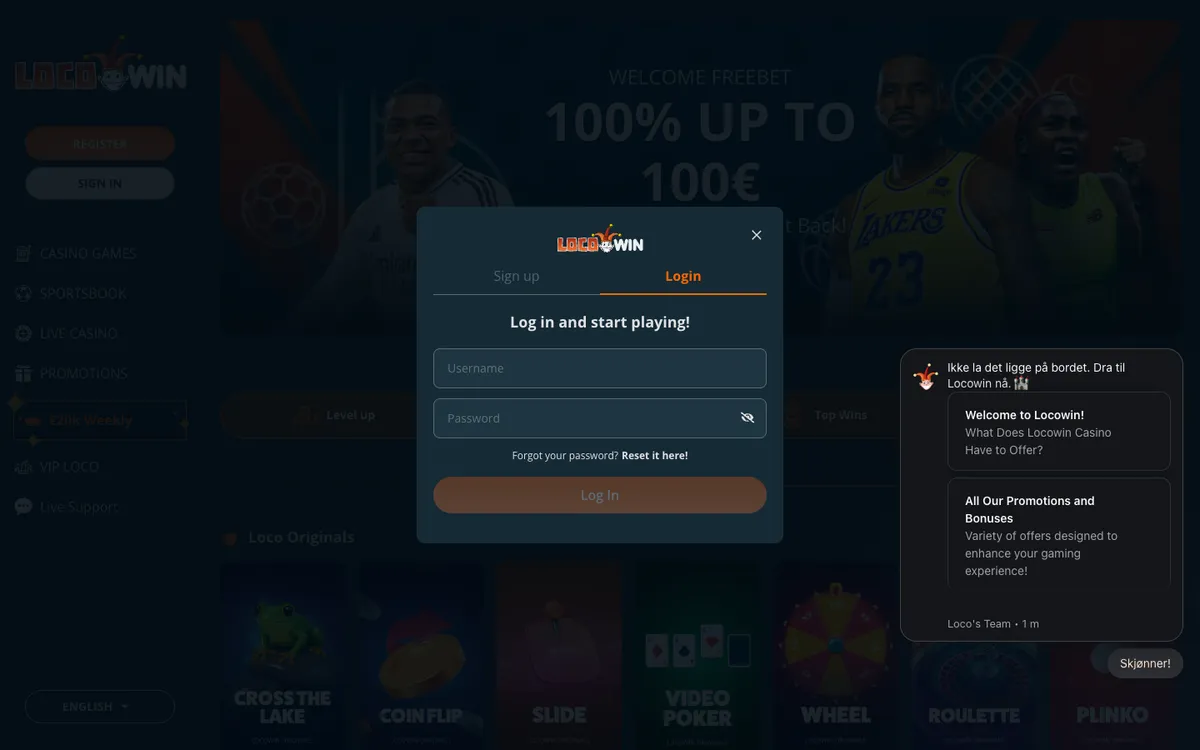 Locowin Casino — «Регистрация», снято из страны Норвегия
