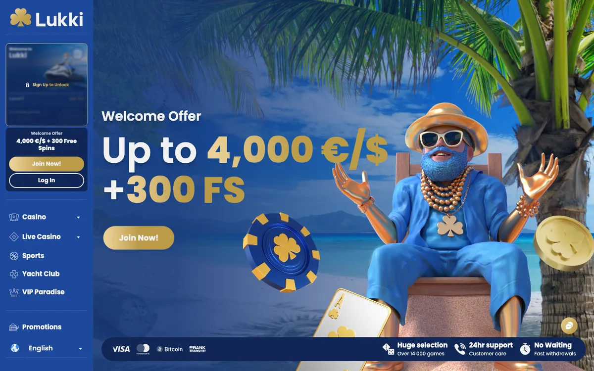 Lukki Casino — Home page, captured from South Africa