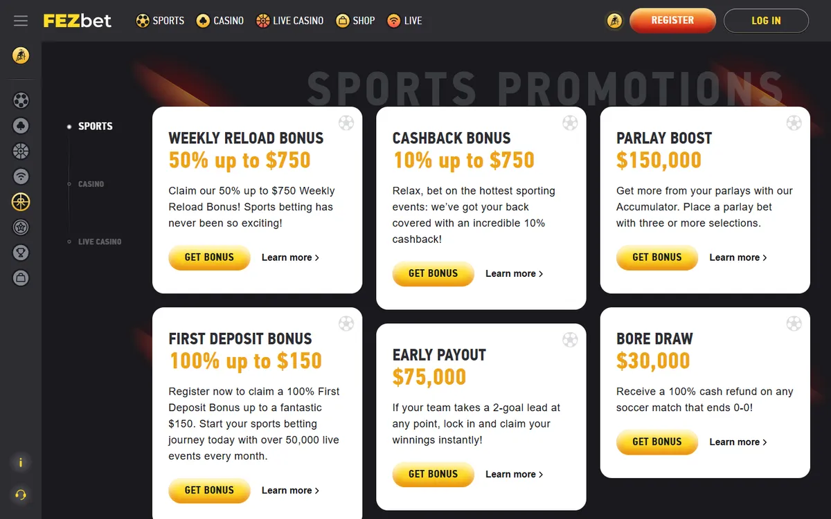 FEZbet Casino — Promotions, captured from Canada