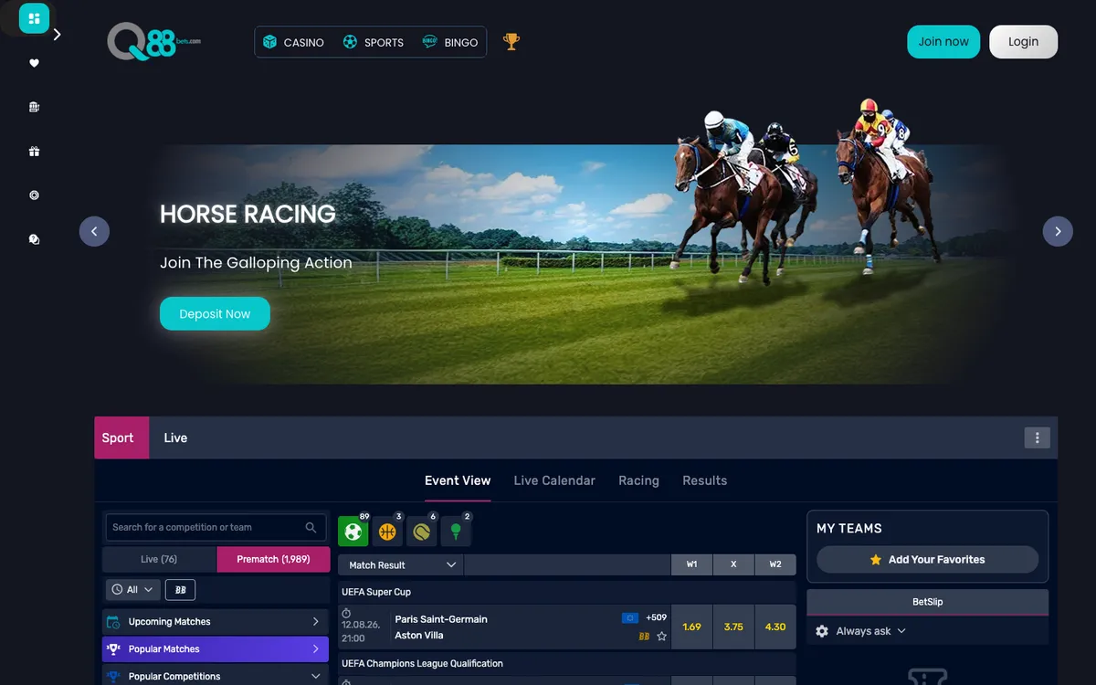 Q88Bets Casino — «Главная», снято из страны Великобритания