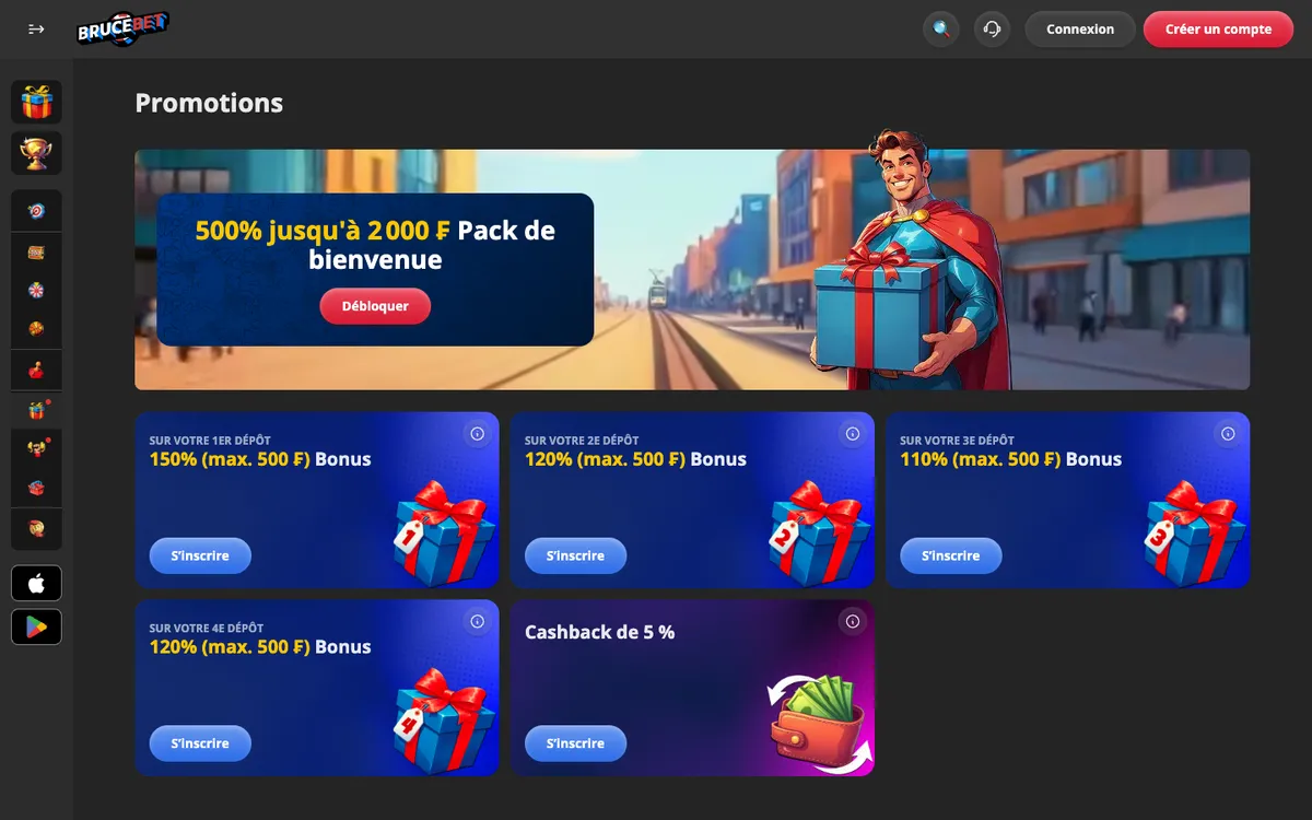 BruceBet Casino — Promotions, captured from Switzerland