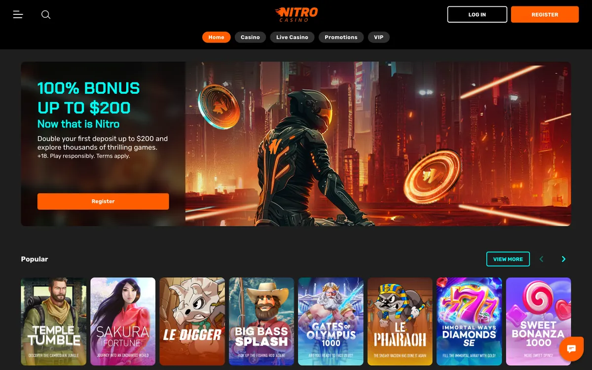 Nitro Casino — Home page, captured from Canada