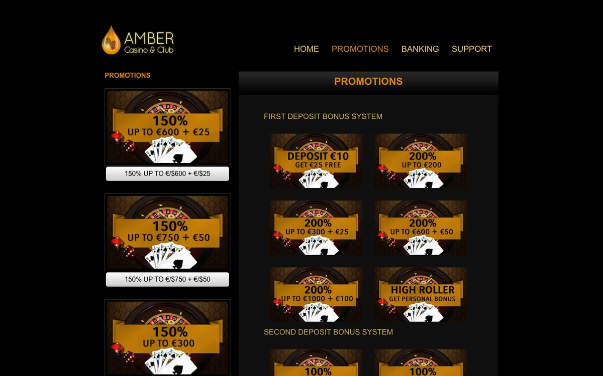 Amber Casino Club — Promotions, captured from United States