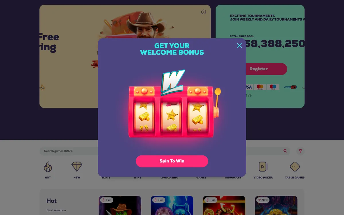 Wildfortune.io Casino — Home page, captured from Canada