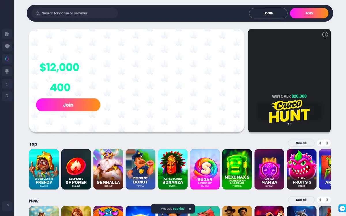 CrocoSlots Casino — Home page, captured from Australia