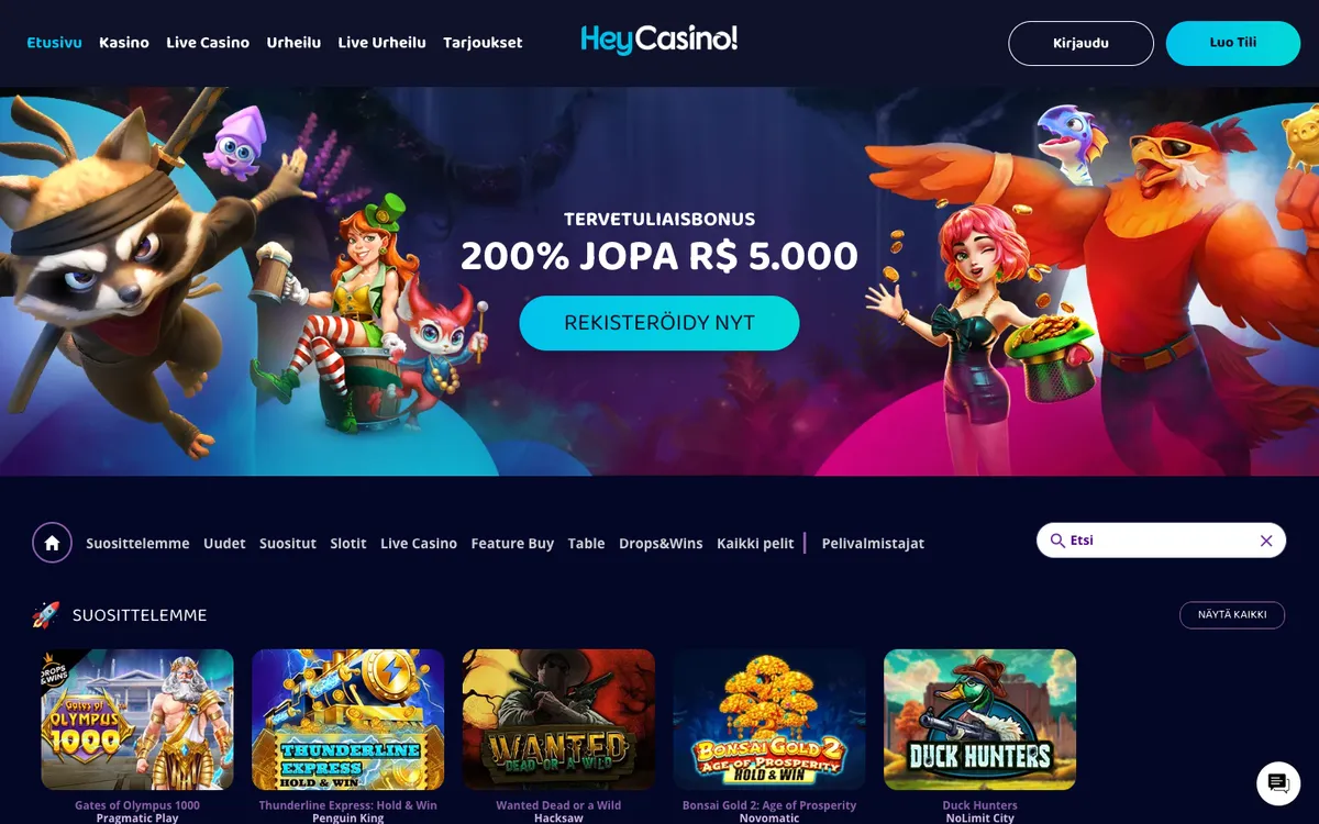 HeyCasino! — Home page, captured from Finland