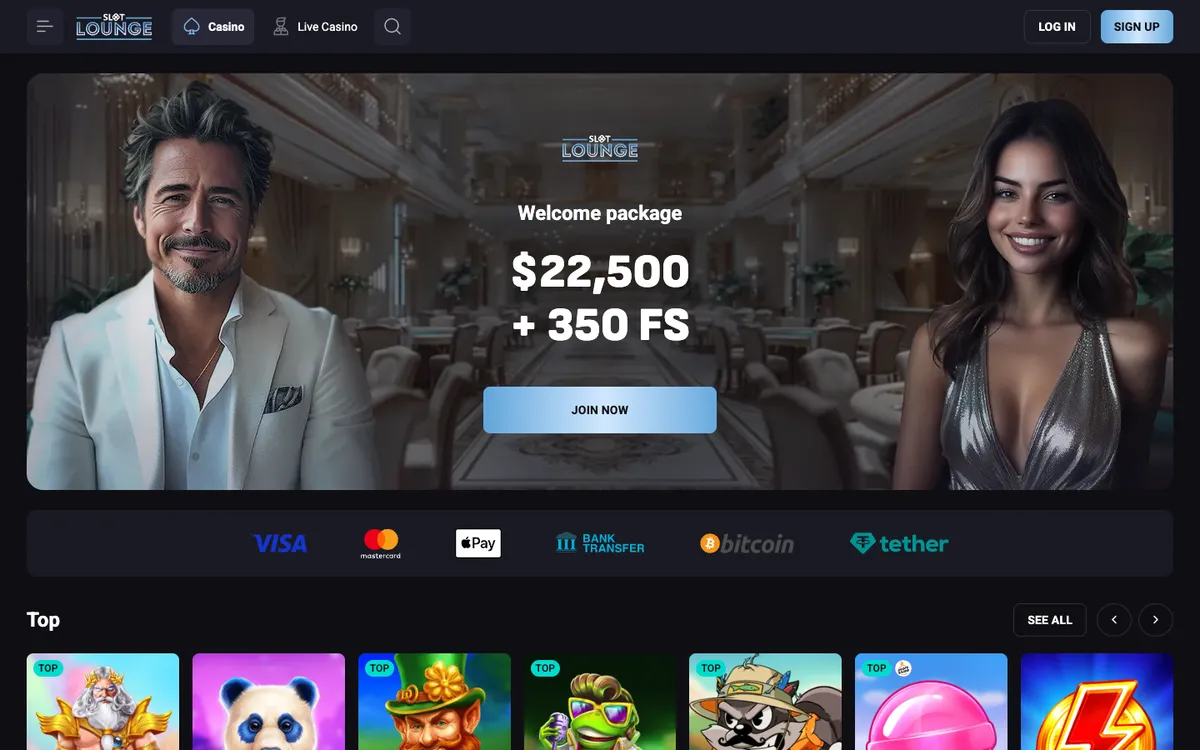 SlotLounge Casino — Home page, captured from New Zealand
