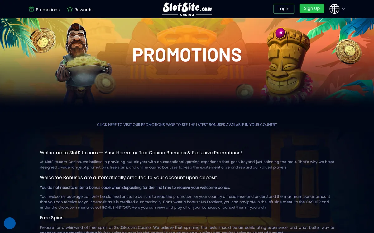 Slotsite.com Casino — «Акции», снято из страны Япония