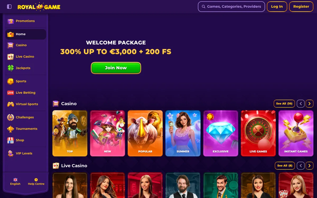 RoyalGame Casino — Home page, captured from Japan