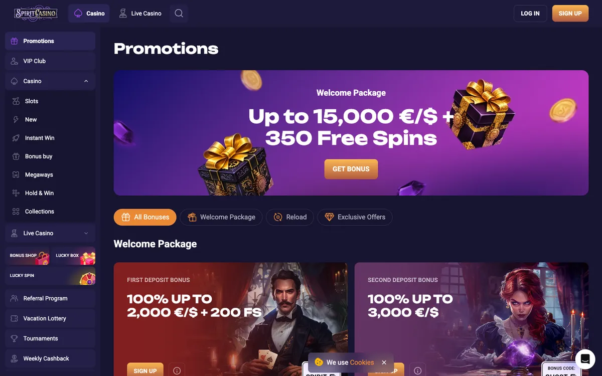 Spirit Casino — Promotions, captured from Japan