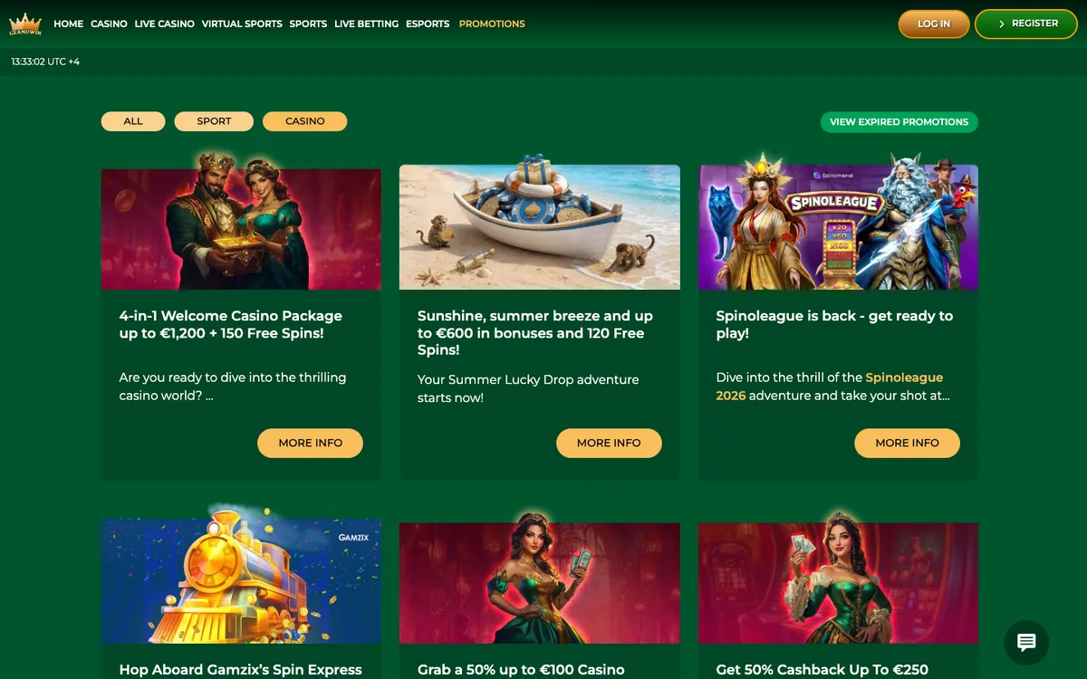 Grandwin Casino — Promotions, captured from United Arab Emirates