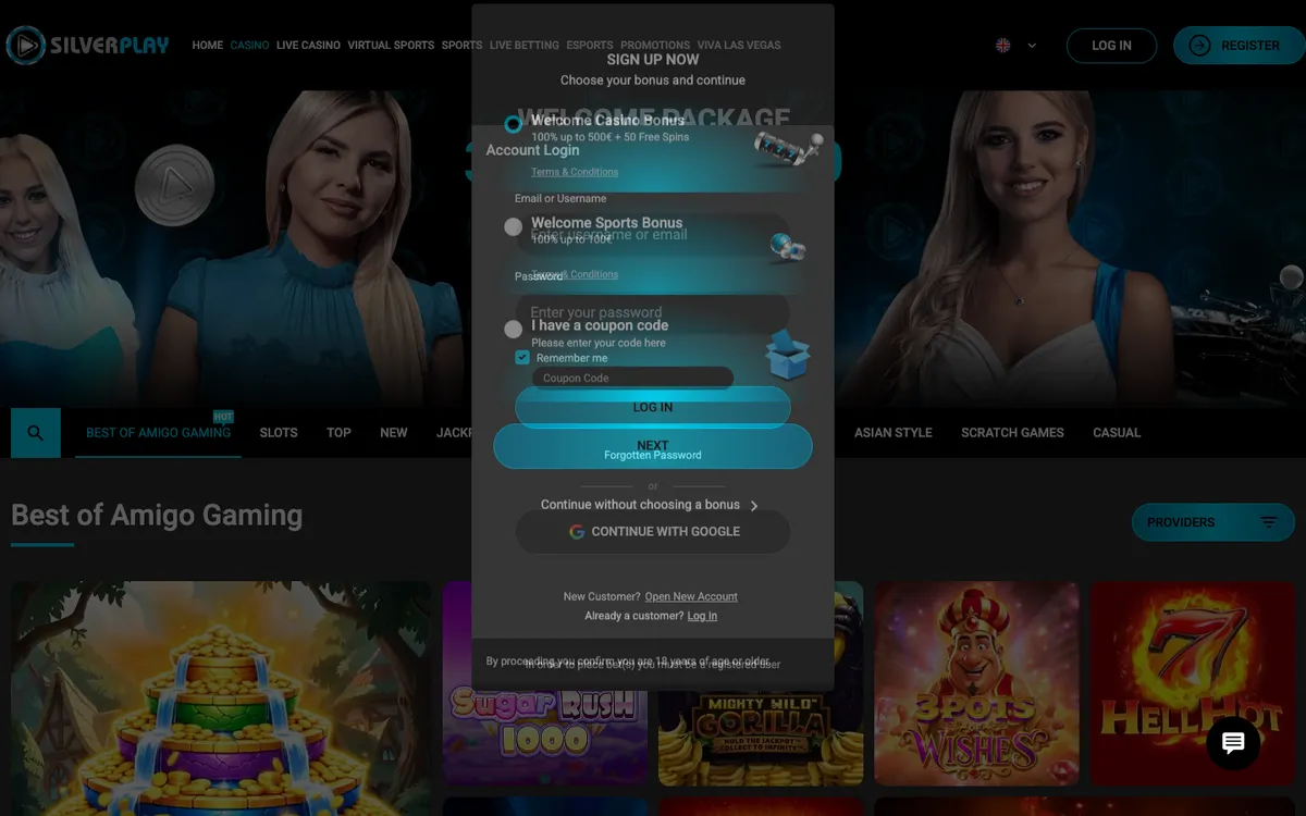 Silverplay Casino — «Регистрация», снято из страны Бельгия