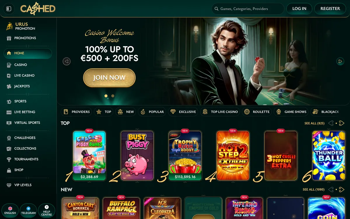 Cashed Casino — Home page, captured from Nigeria
