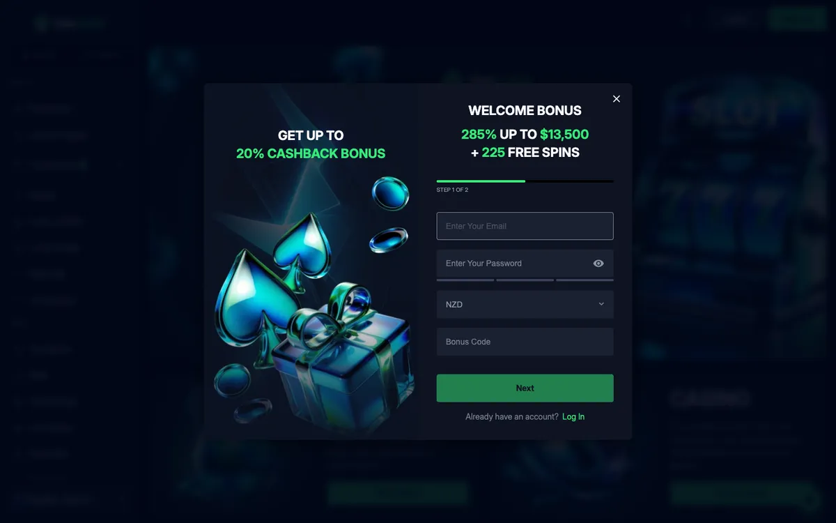 OnLuck Casino — Home page, captured from New Zealand