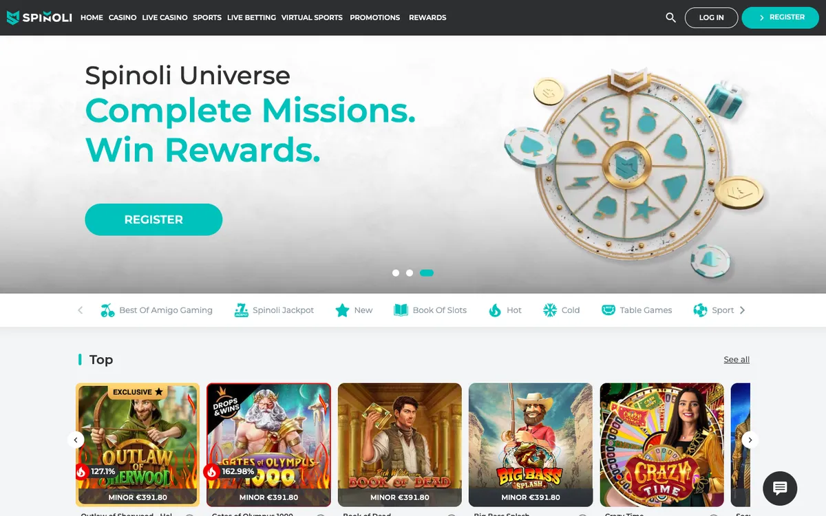 Spinoli Casino — Home page, captured from Brazil