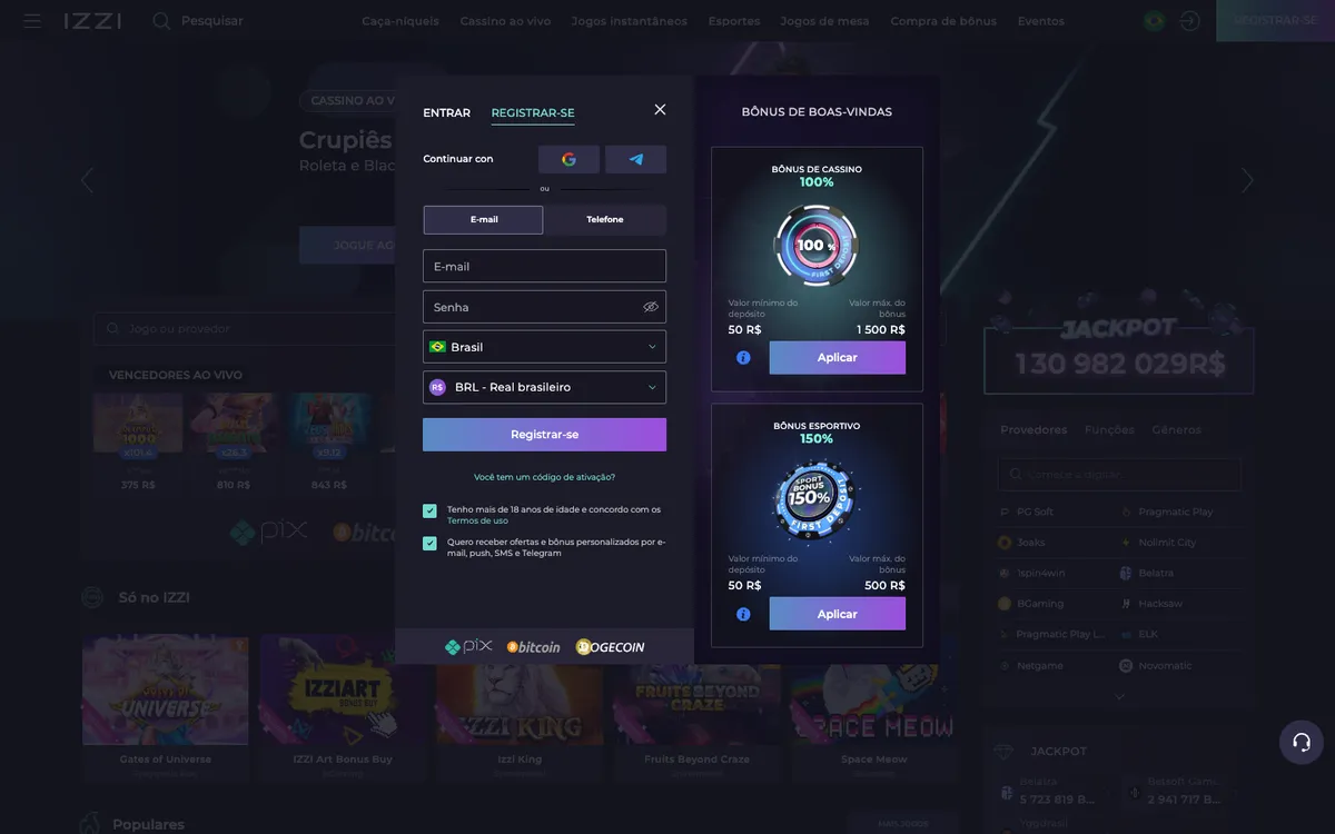 Izzi Casino — Home page, captured from Brazil