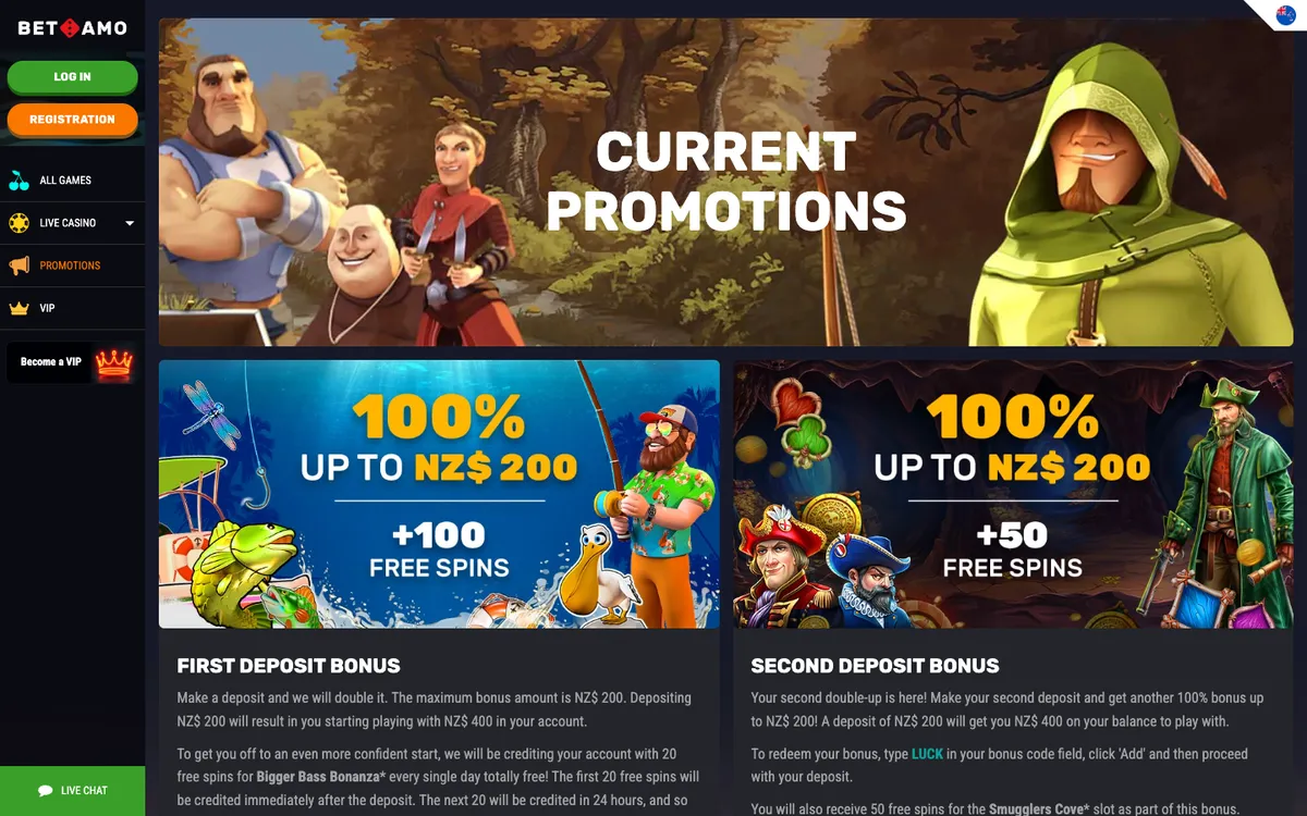 Betamo Casino — Promotions, captured from New Zealand