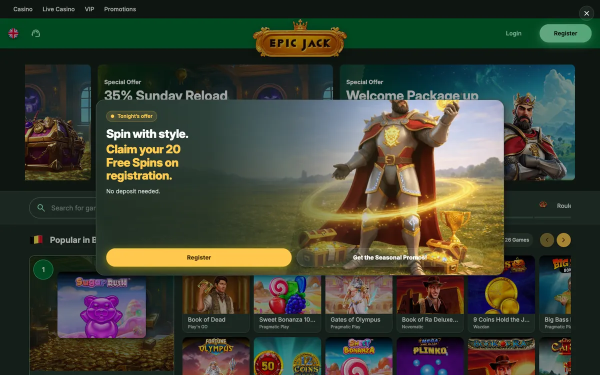 EpicJack Casino — «Главная», снято из страны Бельгия