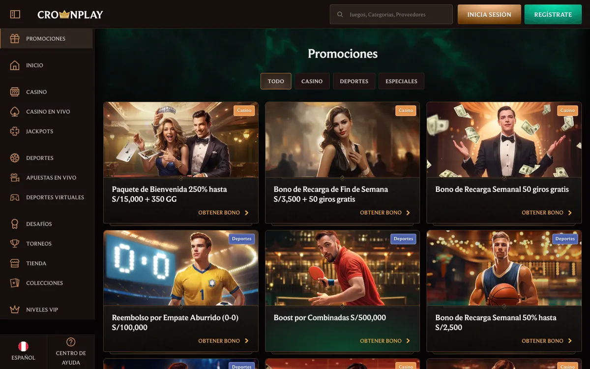 CrownPlay Casino — Promotions, captured from Peru