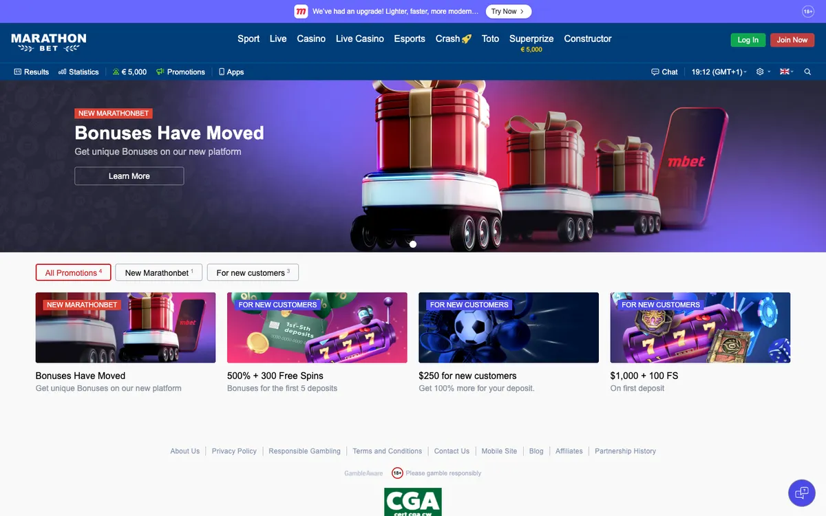 Marathonbet Casino — Promotions, captured from Colombia