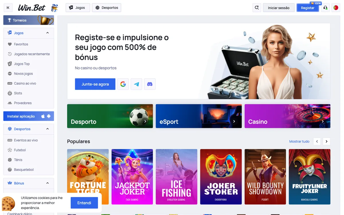 Win.Bet Casino — Home page, captured from Portugal
