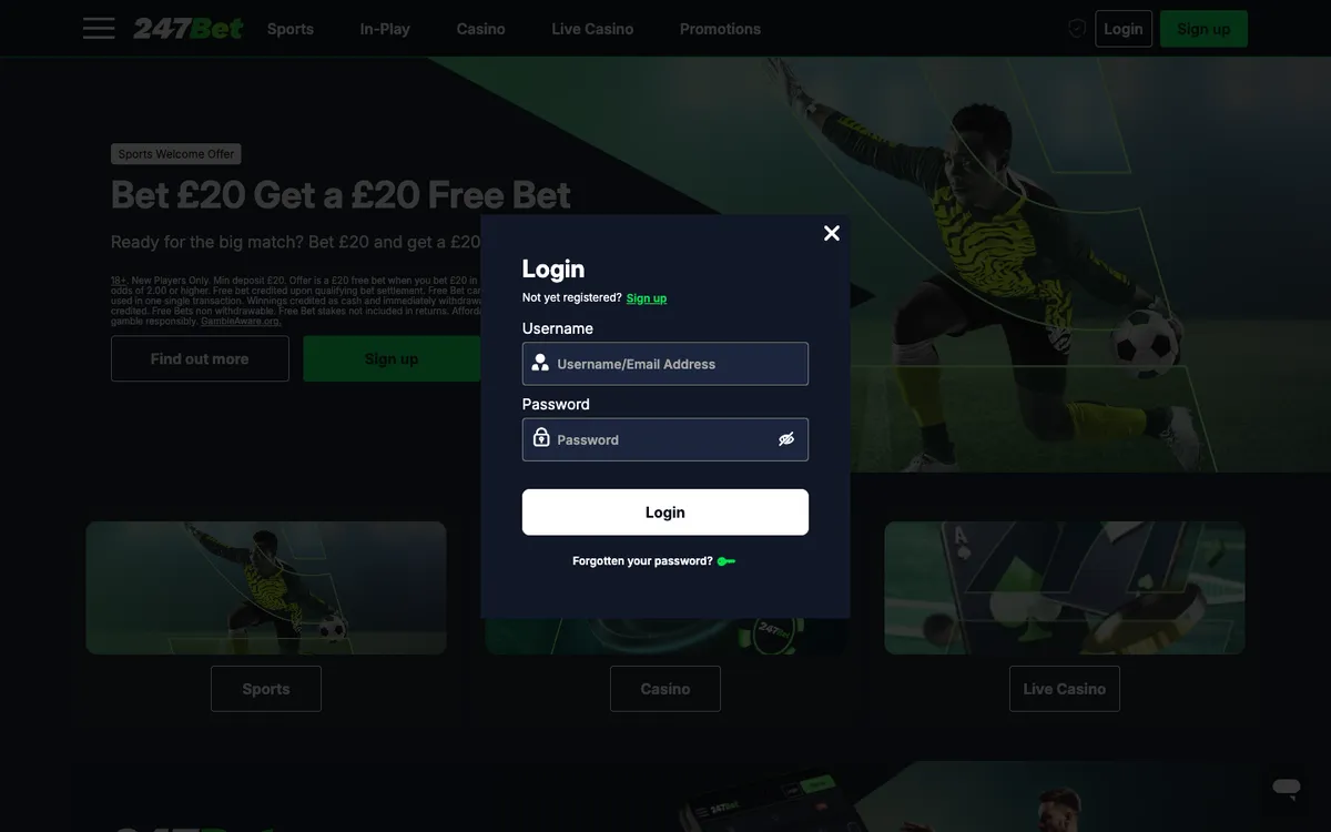 247Bet Casino — Sign-up, captured from United Kingdom