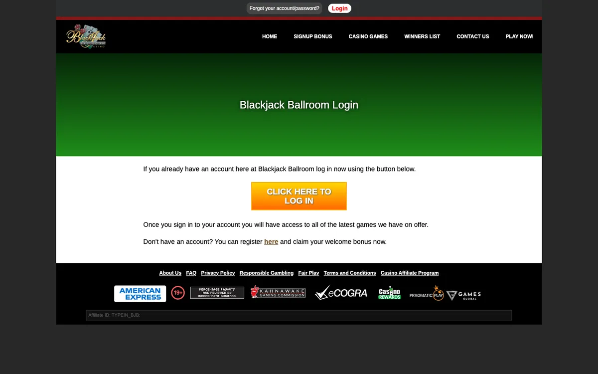 Blackjack Ballroom Casino — «Регистрация», снято из страны Испания