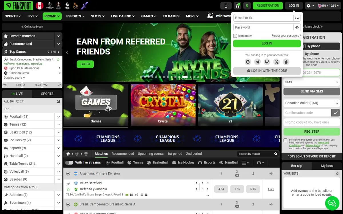 Fansport Casino — Sign-up, captured from Canada