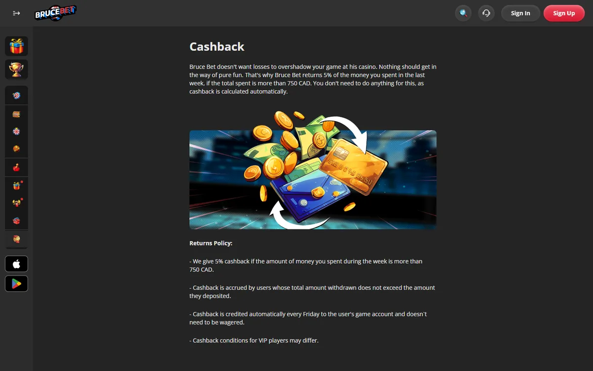 BruceBet Casino — Promotions, captured from Canada