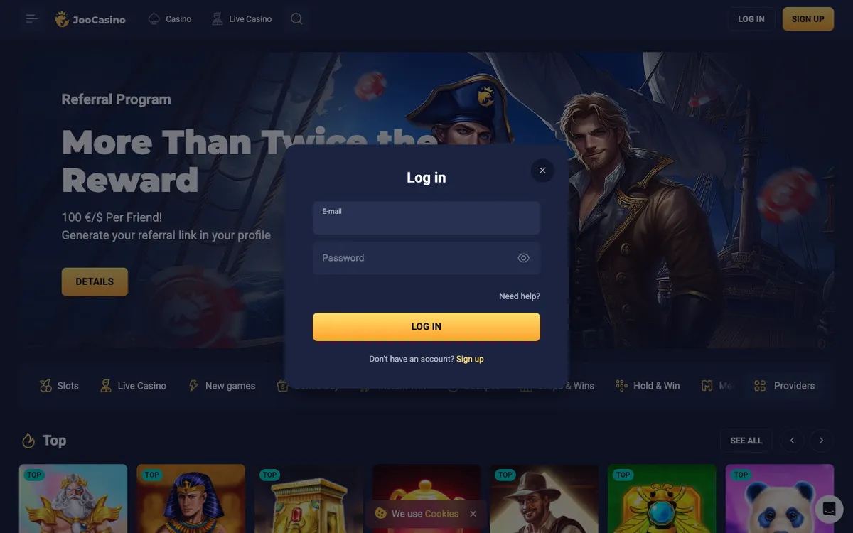 Joo Casino — «Регистрация», снято из страны Финляндия