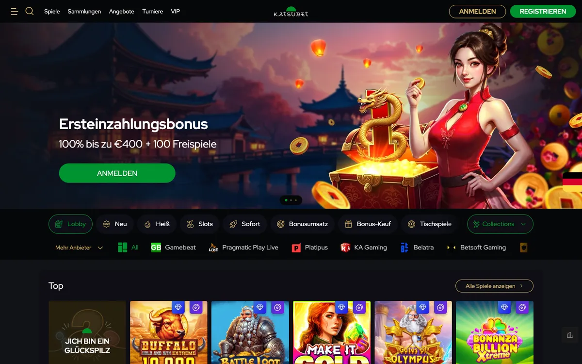 KatsuBet Casino — Home page, captured from Germany