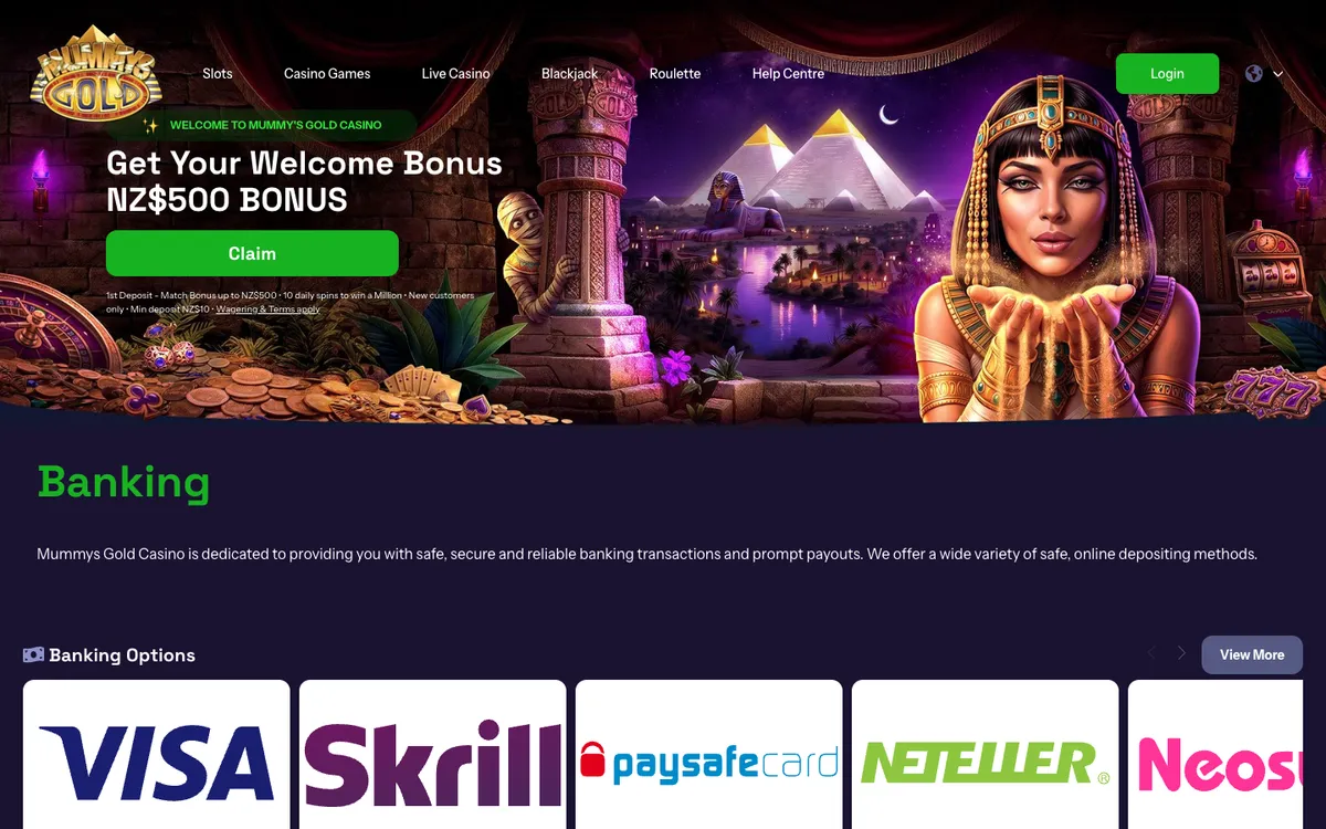 Mummy's Gold Casino — «Платежи», снято из страны Новая Зеландия