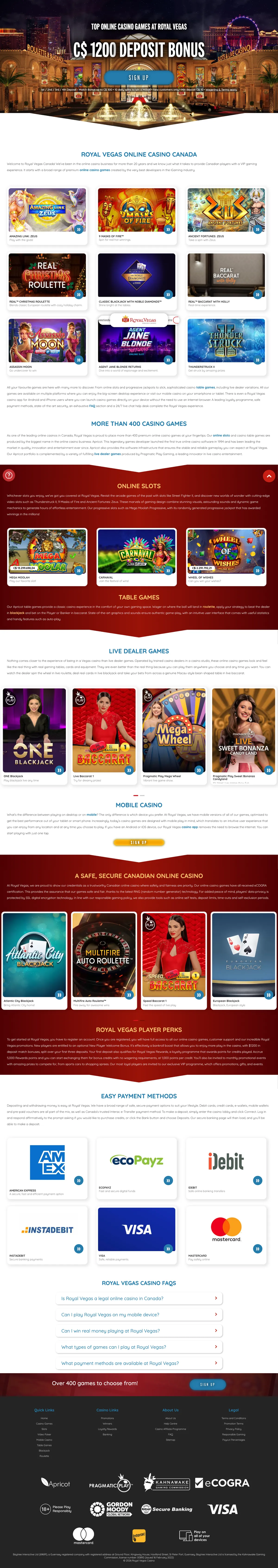 Royal Vegas Casino — «Главная», снято из страны Канада
