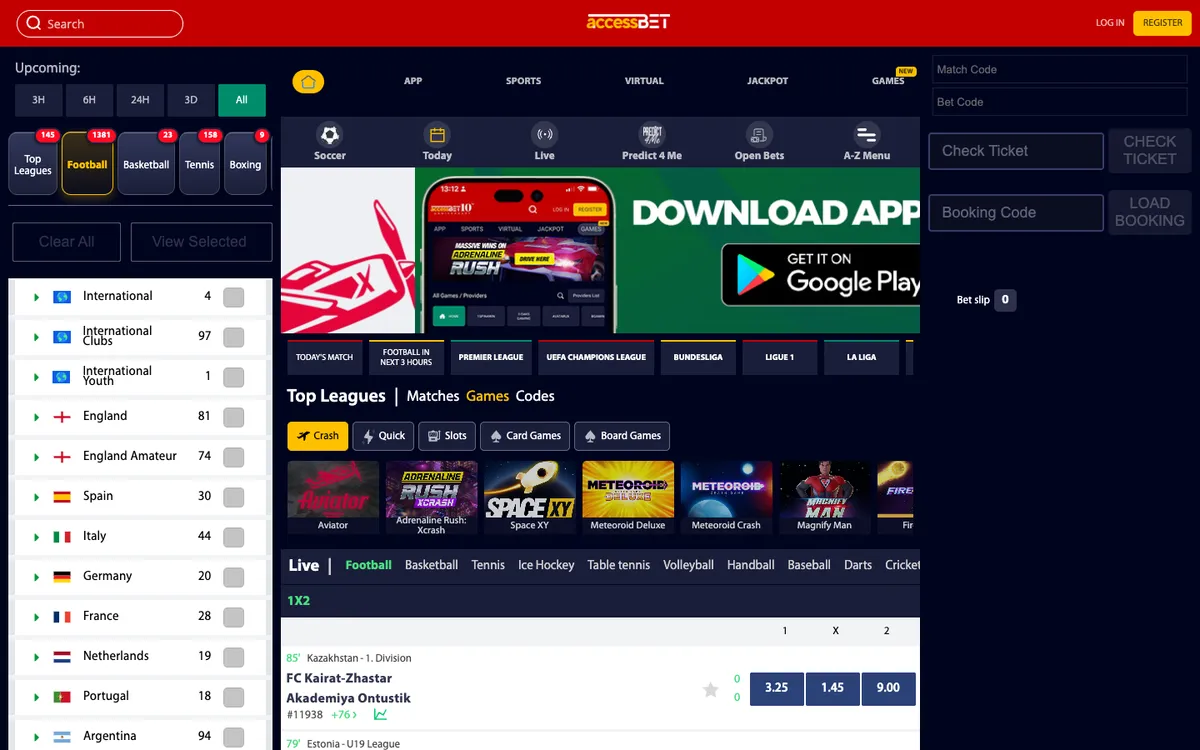 AccessBET Casino — Home page, captured from Nigeria
