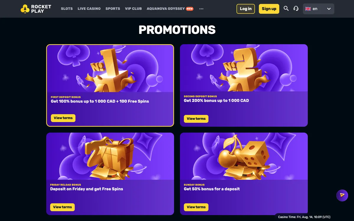 RocketPlay Casino — Promotions, captured from Canada