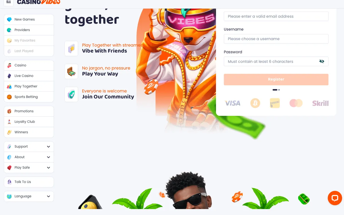 CasinoVibes — Home page, captured from Peru