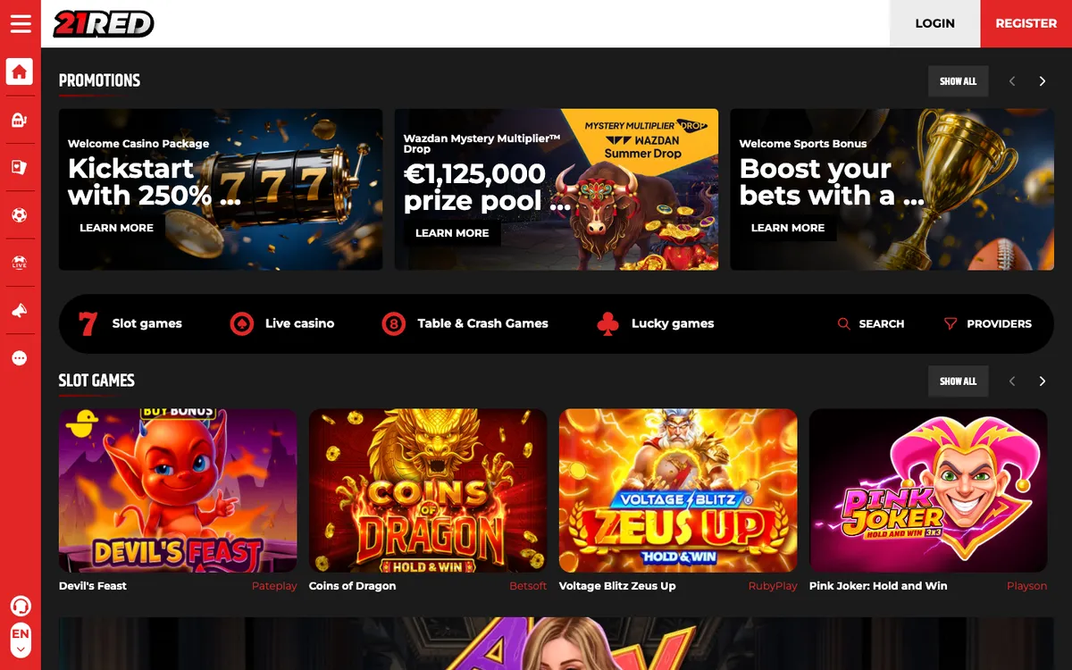 21.red Casino — Home page, captured from Germany