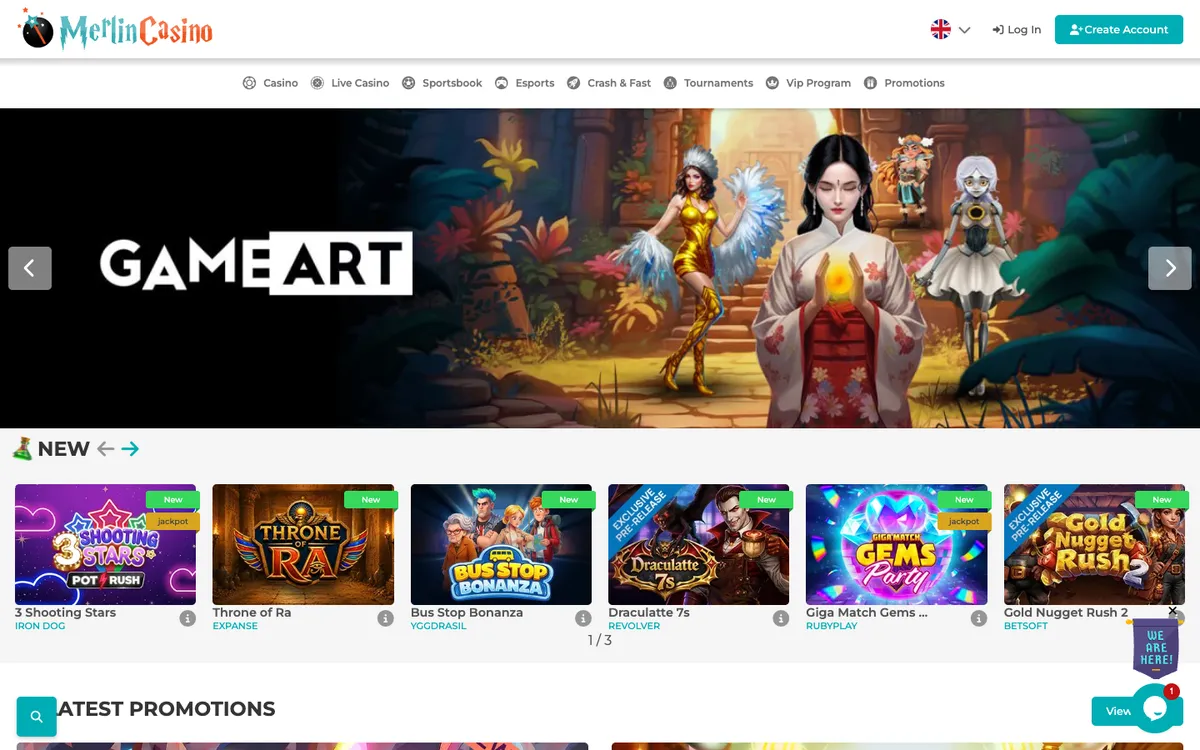 Merlin Casino — Home page, captured from Brazil