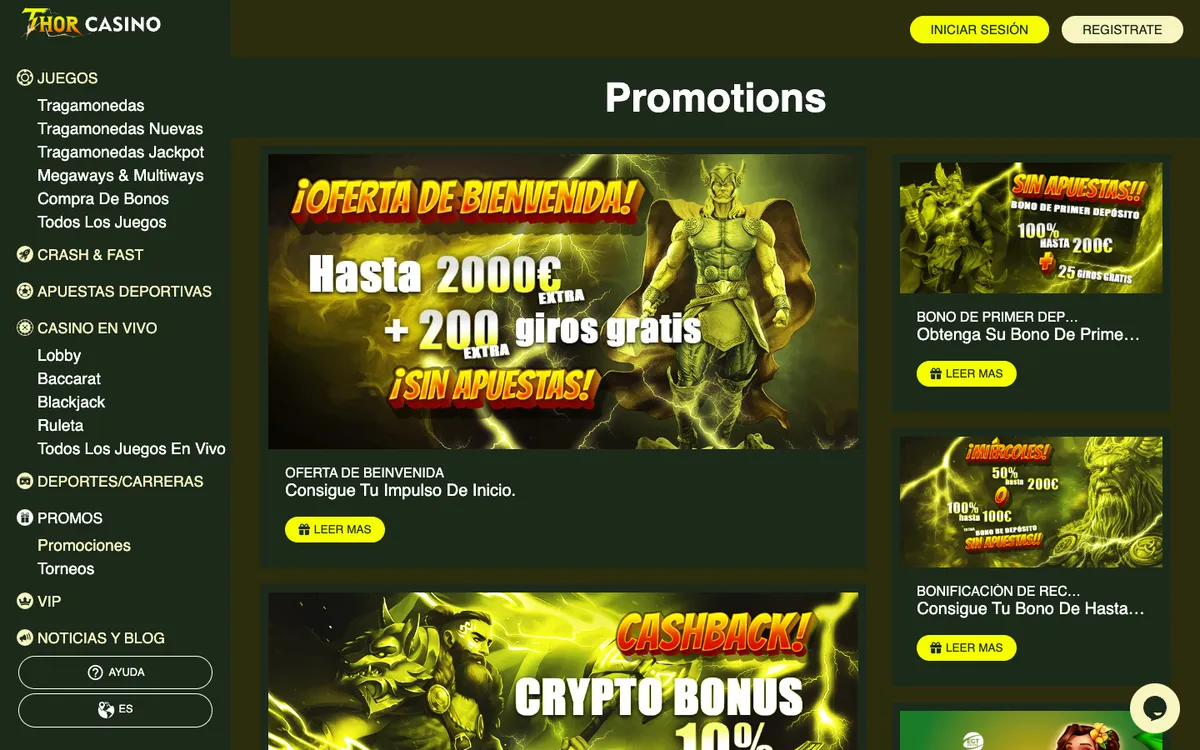 Thorcasino — Promotions, captured from Spain