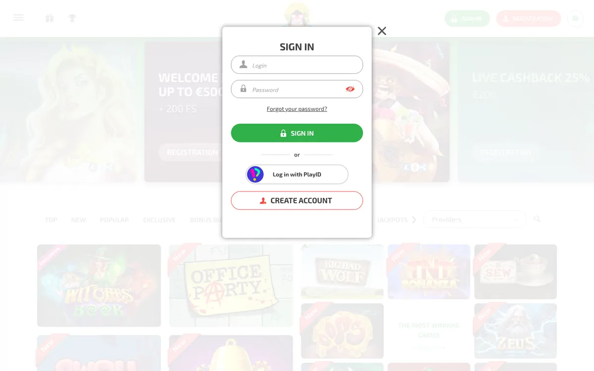 Boaboa Casino — «Регистрация», снято из страны Нигерия