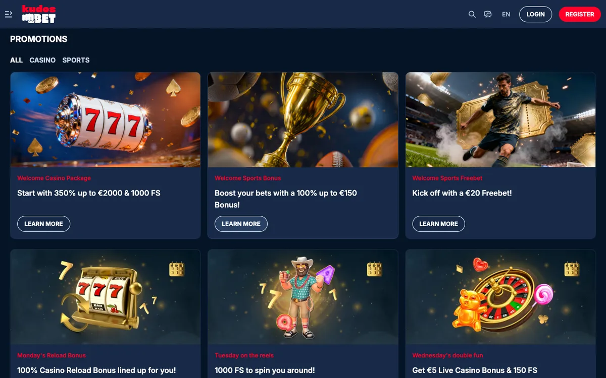 Kudosbet Casino — Promotions, captured from Belgium