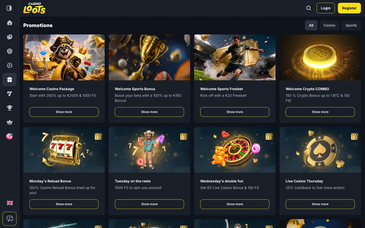 Casinoloots Casino — Promotions, captured from Belgium