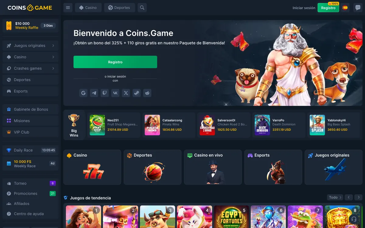 Coins Game Casino — «Главная», снято из страны Чили