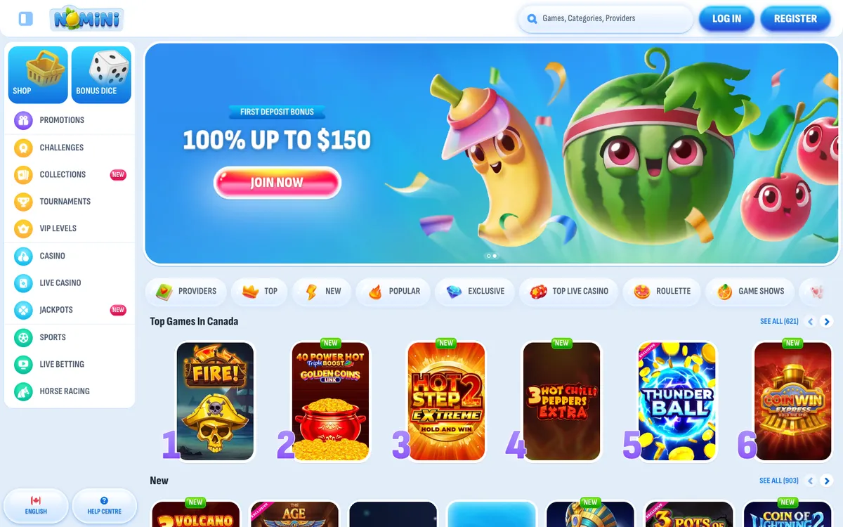 Nomini Casino — «Главная», снято из страны Канада