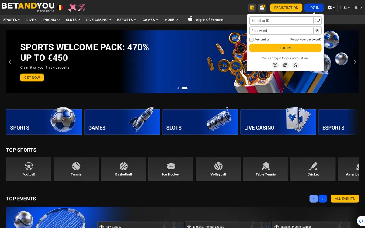 Betandyou Casino — Sign-up, captured from Belgium