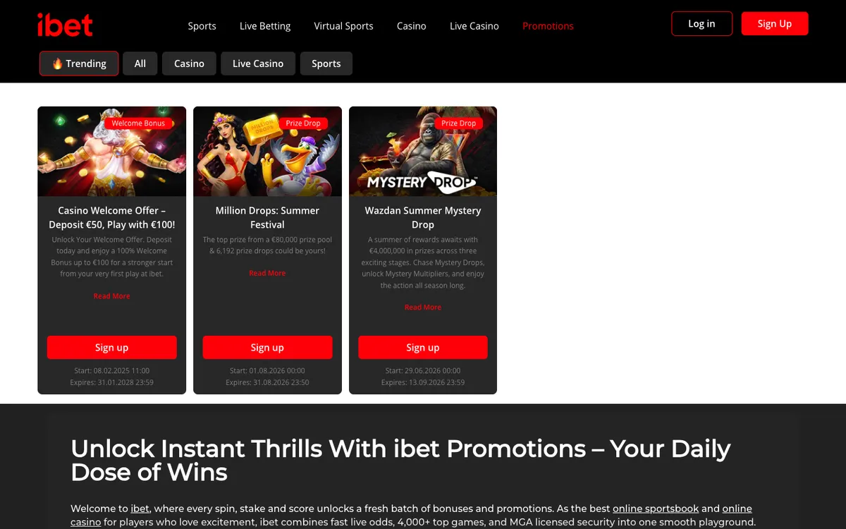 iBet Casino — «Акции», снято из страны Австрия